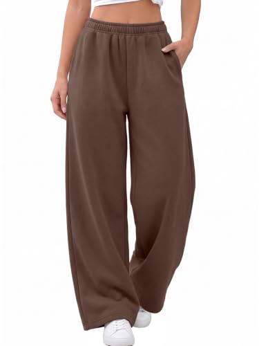 Trendy Queen Womens Wide Leg Fleece Lined Fall Sweatpants - color: Brown, size: Medium