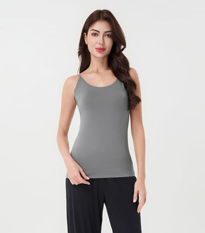 DAVID ARCHY Women's Bamboo Rayon Camisole Tank Tops No Shelf Bra, 3 Pack - color: Black/Heather Light Gray/Heather Dark Gray, size: X-Large