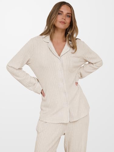 ANRABESS Women 2 Piece Pajama Lounge Sets 2026 Fall Outfits - color: Beige, size: Medium