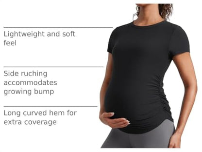 CRZ YOGA Maternity Side Ruched T-Shirt - color: Black, size: X-Small