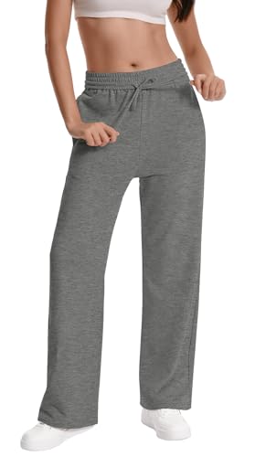 Women Baggy Straight Leg Sweatpants Drawstring Workout Pants 28'' Inseam - color: Deep Grey, size: Small