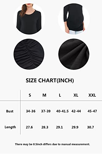 Smallshow Women's Maternity Tunic Shirts 3/4 Sleeve Ruched Pregnancy Tops - color: Dim Grey-black-grey(3 Pack), size: Medium