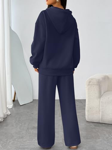 Trendy Queen Womens 2 Piece Lounge Sweat Sets Matching Sweatsuits - color: Navy, size: Small