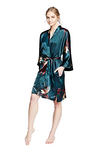 KIM+ONO Satin Short Kimono Robe for Women - color: Hana - Teal