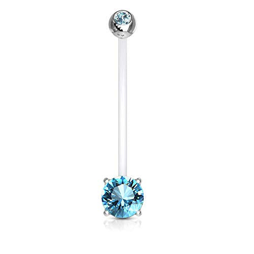 Pierced Owl - Double Jeweled Prong Set Round CZ Crystal Pregnancy Maternity Bioflex Belly Button Navel Ring - style: Aqua
