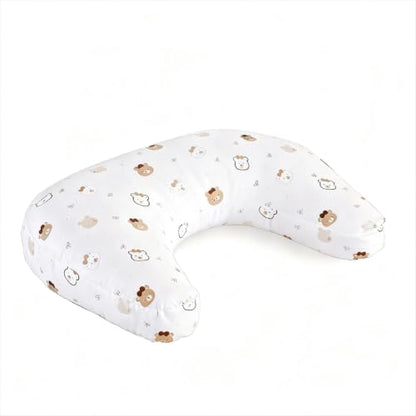 U-Shape Breastfeeding Nursing Pillow Set, 1 Insert and 2 Removable Covers - color: White & Brown Teddy Party