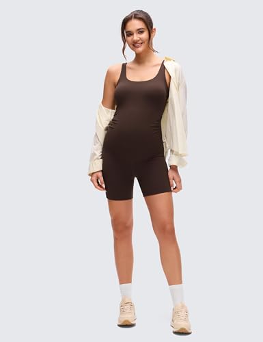 CRZ YOGA Maternity U Neck Romper Pockets - color: Hot Fudge Brown, size: Medium