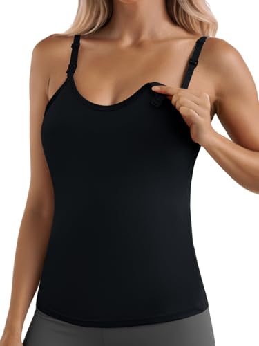 Ninee Womens Maternity Nursing Tank Tops with Built in Bra for Breastfeeding Adjustable Straps Camisoles Cami Tanks - color: 01 Black, size: Medium