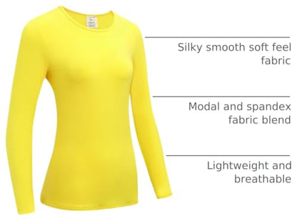 OThread & Co. Women's Long Sleeve T-Shirt Comfy Underscrub Tee Basic Stretch Layer - color: Yellow, size: Large