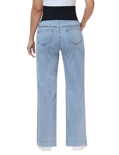 Women's Maternity Jeans Wide Leg Pants - color: Light Blue, size: Medium