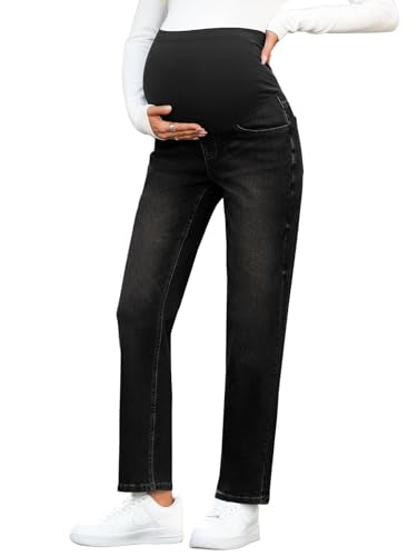 BLENCOT Women's Over Belly Maternity Ankle Jeans Stretchy Denim Pants - color: Black, size: Small