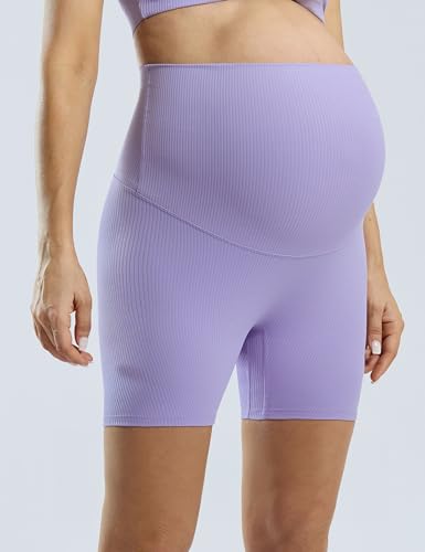POSHDIVAH Ribbed Maternity Biker Shorts for Women 5"/8" - color: 5" Purple, size: Small