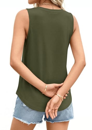 PRETTYGARDEN Women's Wide Strap Sleeveless Tank Tops - color: Army Green, size: Medium