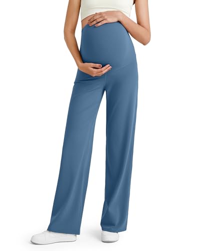 G4Free BareFeel Maternity Yoga Pants Pregnancy Slacks Over the Belly - color: Blue Gray, size: Medium