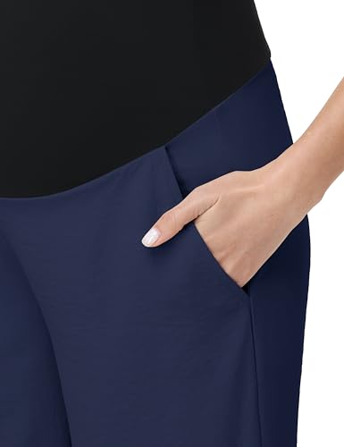 Maternity Capris Wide Leg Pregnancy Cropped Pants - color: Navy Blue, size: X-Large