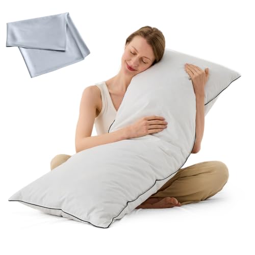 DWR Goose Feather Down Body Pillow with Silver Gray Pillowcase, 20x54 - size: Body Pillow & Protector