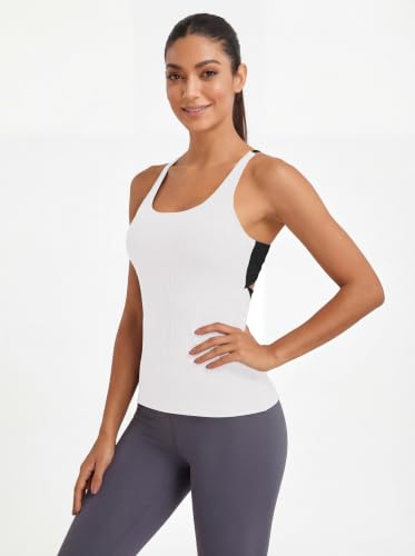 BMJL Womens Workout Tops Built in Bra Open Back Tank Top Running Gym Shirts - color: White, size: X-Large