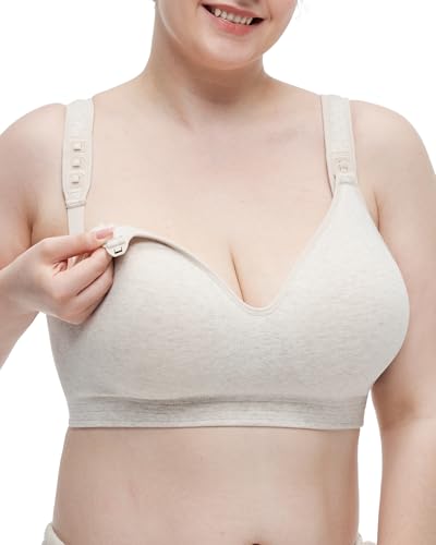 Momcozy Busty U.S. Cotton Nursing Bras for Breastfeeding Maternity Bra - color: Oatmeal, size: Large