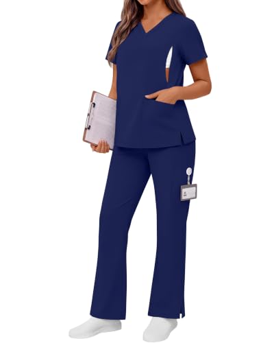 Women's Maternity Scrub Top Pant Set - color: Navy Blue, size: Medium