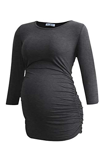 Smallshow Women's Maternity Tunic Shirts 3/4 Sleeve Ruched Pregnancy Tops - color: Dim Grey-black-grey(3 Pack), size: Medium
