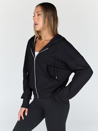Trendy Queen Womens Zip Up Hoodies Cropped Jackets Fall Outfits 2026 - color: Black, size: X-Large