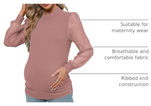 FMEYOA Women's Maternity Shirt Long Sleeve Top Mock Neck Blouse - color: Pink, size: Medium