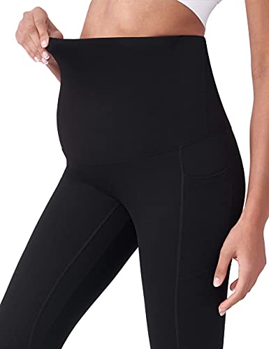 POSHDIVAH Maternity Capri Leggings with Pockets Pregnancy Workout Pants - color: Black, size: Medium