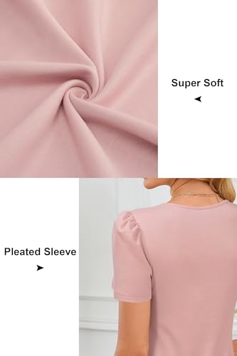 OUGES Womens 2026 Maternity Tops Shirts Pleated Short Sleeve Crew Neck Tunic Summer Casual Pregnancy Clothes - color: Pink, size: X-Large