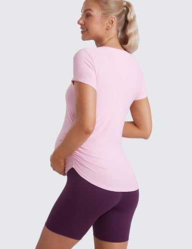 CRZ YOGA Maternity Side Ruched T-Shirt - color: Pink Peony, size: Small
