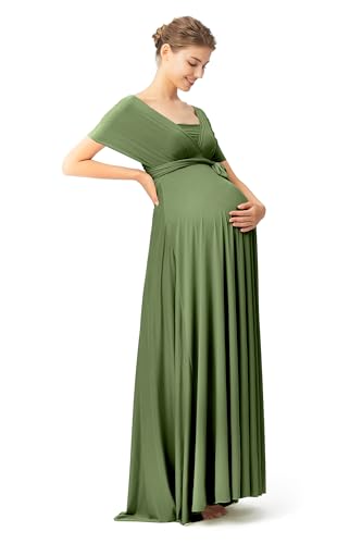 72styles Maternity Multi-Way Wrap Infinity Maxi Dress for Baby Shower - color: Olive Green, size: One Size Plus