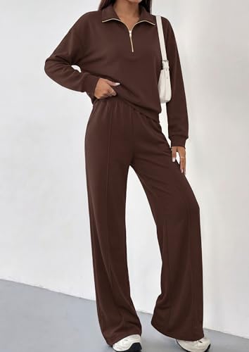 PRETTYGARDEN Women's Lounge Sets 2 Piece Outfits Sweatsuits - color: Brown, size: XX-Large