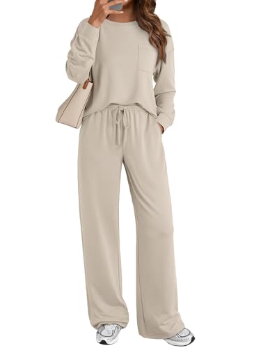 AUTOMET Womens Sweatsuits 2 Piece Lounge Matching Sweat Sets Fall Outfits - color: Khaki, size: Small