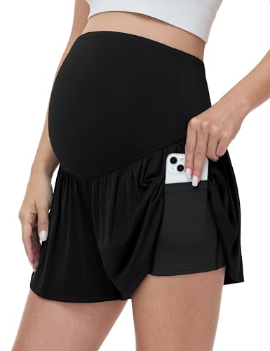 Maternity Flowy Shorts Stretchy Pregnancy Skirts - color: Black, size: Medium