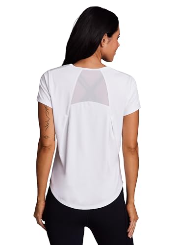 RBX Active Women's Workout Top with Mesh Panels, Breathable Quick Drying Gym Running T-Shirt, with Plus Sizes - color: White, size: X-Large