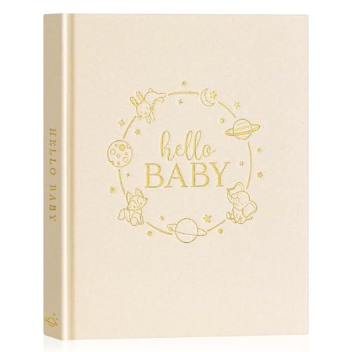 Lanpn Hello Baby Memory Book for Boy Girl - Linen Hardcover Baby Book Keepsake for New Parents - Newborn Baby First 5 Year Journal Scrapbook Photo Album Baby Milestone Book (Beige, 154 Pages) - color: Beige