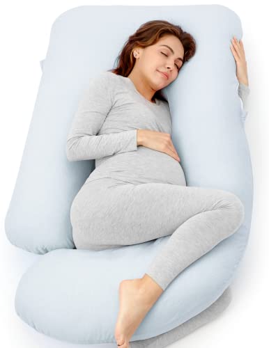 Momcozy Pregnancy Pillow for Sleeping - U Shaped Full Body Maternity Pillow - color: Light Blue