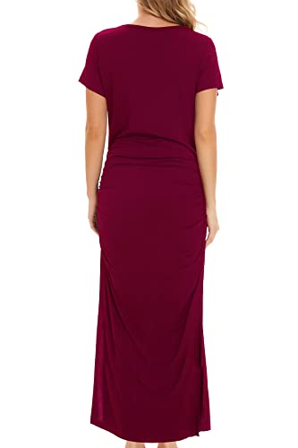 Smallshow Women's Split Long Short Sleeve Maternity Dress - color: Maroon, size: XX-Large