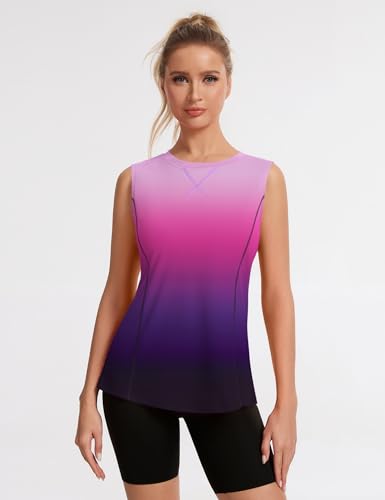 Avoogue Womens Tank Tops Sleeveless Workout Tops UPF50+ Sun Athletic Shirts - color: Gradient Purple, size: Small