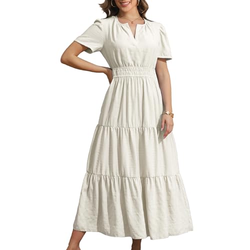 Rainday Maxi Dresses for Women Short Sleeves Casual Dress with Pockets - color: Z3918wh, size: 3X-Large