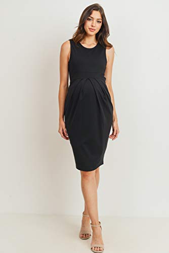 Womens Front Pleat Knee Length Midi Maternity Dress - color: Black, size: Medium