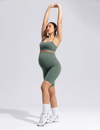 POSHDIVAH Creamluxe Maternity Biker Shorts with Pockets 6"/8" - color: Olive Mist, size: Medium
