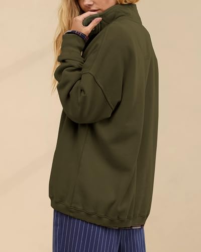 Gacaky Sweatshirt for Women Oversized Henley Neck Pullover Top Fall Outfits - color: Army Green, size: X-Large