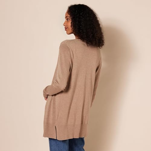 Amazon Essentials Women's Lightweight Long-Sleeve Open-Front Long Cardigan Sweater, Regular Fit - color: Camel Heather, size: X-Small