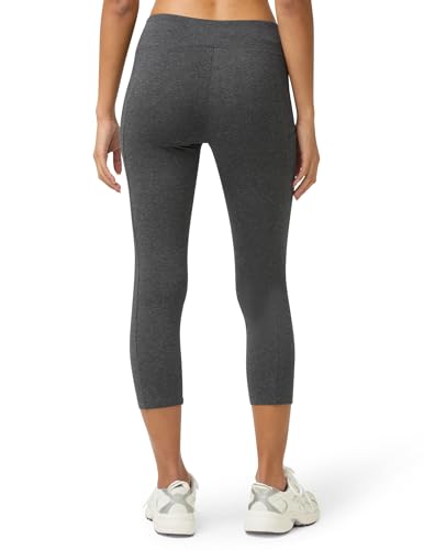 no nonsense Women's Cotton Capri Leggings with Side Pockets Workout Stretch Pants - color: Charcoal Heather, size: 2X