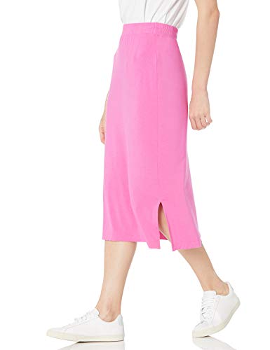 Amazon Essentials Women's Pull-On Knit Midi Skirt with Elastic Waist, Slits - color: Bright Pink, size: X-Small
