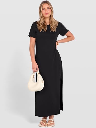 ANRABESS Womens Summer Maxi Dresses Wrinkle Free with Pockets - color: Black, size: Large