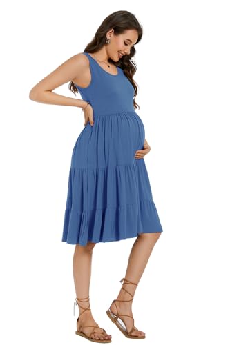 Smallshow Women's Sleeveless Ruffle Tank Maternity Dress - color: Grey Blue, size: Medium