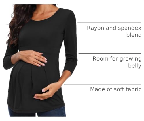 Glampunch Maternity Tops, Front Pleat Peplum Tunic Top Pregnancy Shirts - color: B3 Black, size: Medium