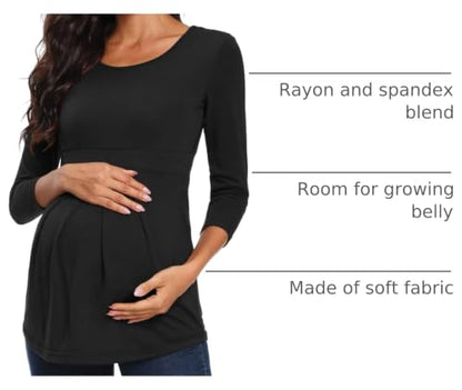 Glampunch Maternity Tops, Front Pleat Peplum Tunic Top Pregnancy Shirts - color: B3 Black, size: Medium