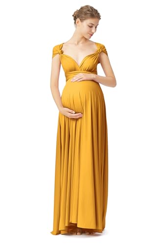 72styles Maternity Multi-Way Wrap Infinity Maxi Dress for Baby Shower - color: Mustard Yellow, size: One Size Plus